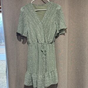 Floral Green Wrap Dress
